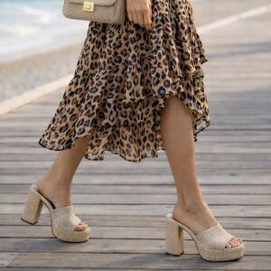 Larroudé Dolly Mule Raffia Platform Block Heels Beach Size 11 New With Box